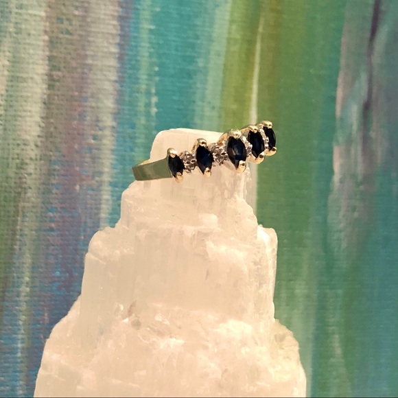 Genuine 14K Gold Sapphire & Diamond Wedding Ring - Picture 4 of 16